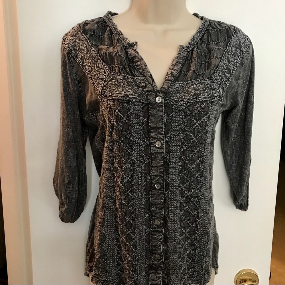 ANTHRO Gray SOLITAIRE blouse Size S
